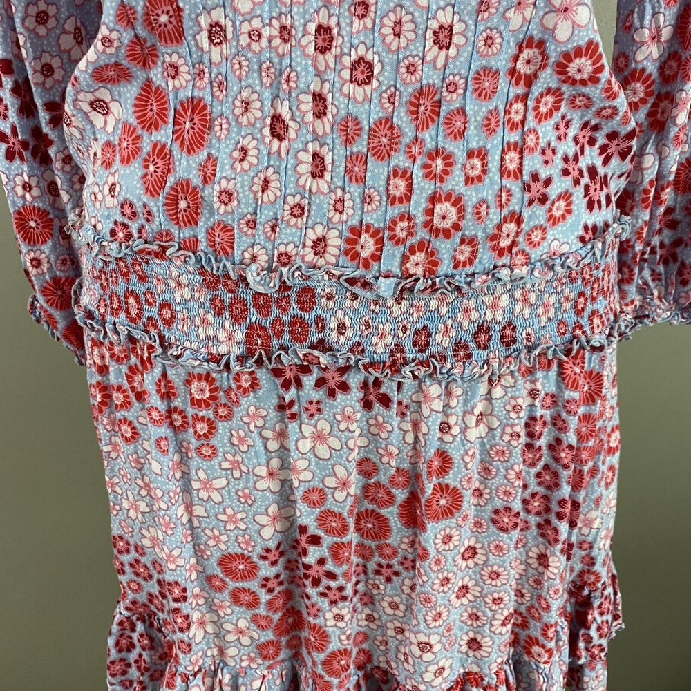 Poupette St Barth $430 Womens Floral Mini Dress XS Blue Rayon V-Neck Beach Boho - Picture 4 of 11